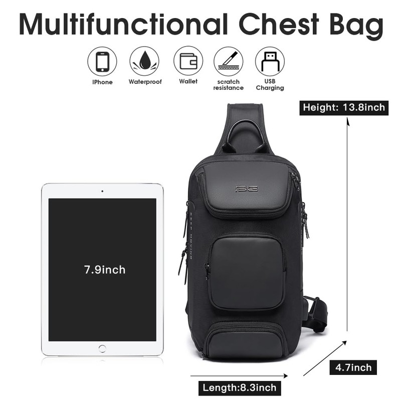 BANGE Sling Bag, Waterproof Crossbody Backpack, Shoulder Bag for Men
