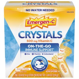 Emergen-C Crystals, On-the-Go Emergen-C Immune Support Supplement with Vitamin C, B Vitamins, Zinc and Manganese, Orange Vitality - 56 Stick Packs