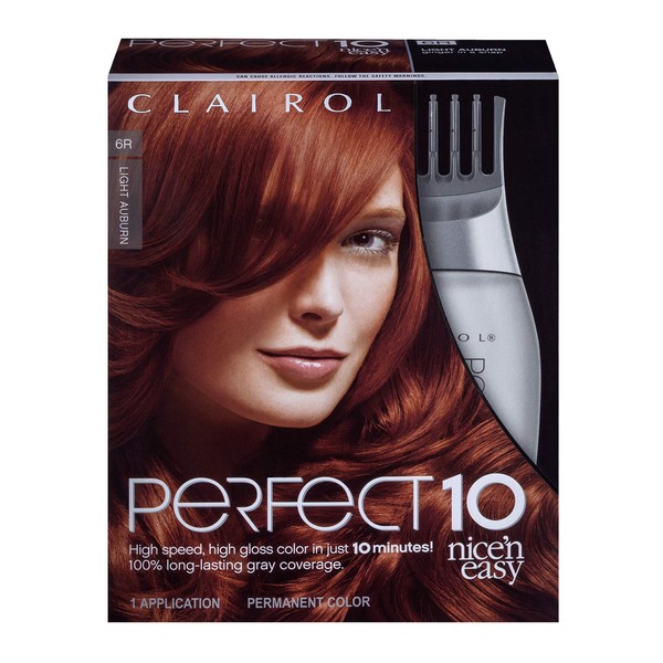 Clairol Nice'n Easy Perfect 10 Permanent Hair Color, 6R Light Auburn, Pack of 1