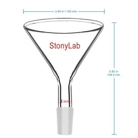 stonylab Glass Short Stem Powder Funnel with 100 mm Top O.D. and 24/40 Inner Joint Filter Funnel Glass Funnel