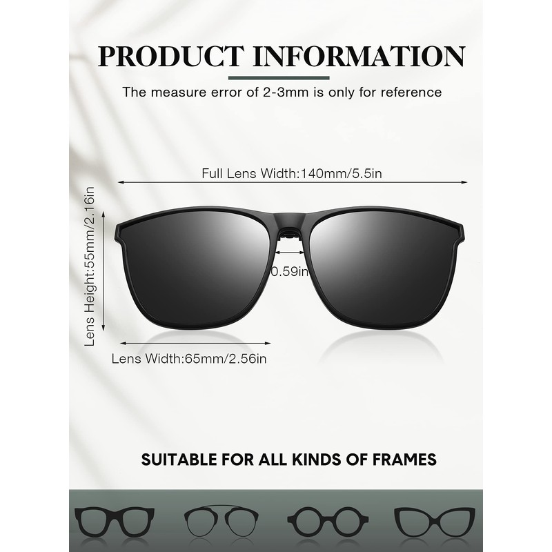 Frienda 3 Pares Gafas de Sol Polarizadas con Clip Grandes