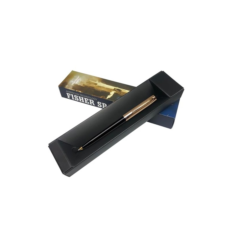 Fisher Space Pen APOLLO Cap-o-matic Black-GOLD CAP Ballpoint Pen -Gift