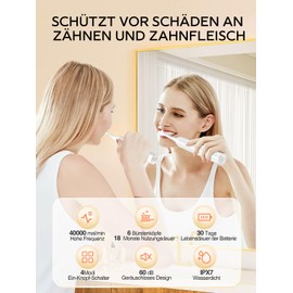 Brosse à dents électrique-TOUCHBeauty Brosse à dents électrique Brosse à dents électrique Brosse à dents sonique avec 6 têtes de brosse à dents et 4 modes Étanche selon IPX7 (white)