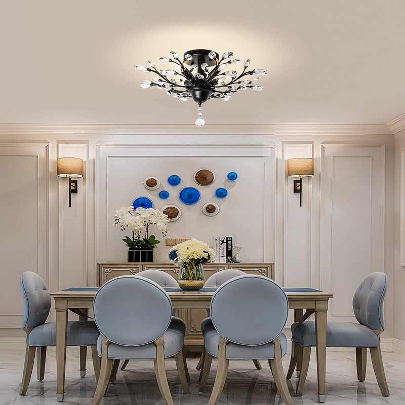 Ganeed Crystal Chandeliers,Vintage K9 Clear LED Ceiling Lighting,Edison Pendant Light