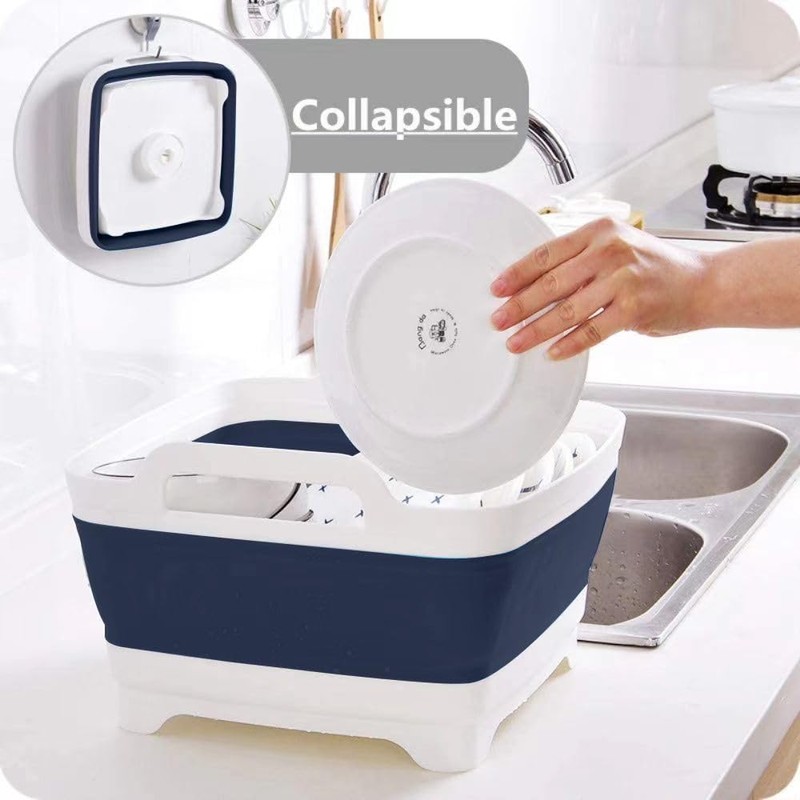 FOSJGO 2.4 Gal(9L) Collapsible Dish Basin with Drain Plug,Space Saving