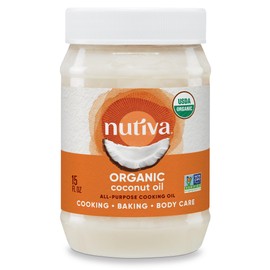 Nutiva Organic Steam-Refined Coconut Oil, 15 Fl Oz, USDA Organic, Non-GMO, Vegan, Keto, Paleo, Neutral Flavor and Aroma for Cooking & Natural Moisturizer for Skin and Hair