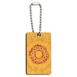 GRAPHICS & MORE Autumn Fall Wreath Sunflowers Wood Wooden Rectangle Keychain Key Ring