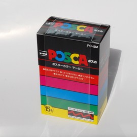 Mitsubishi Pencil PC5M15C Posca Water Based Pen, Medium Point, Round Tip, 15 Colors, Japan