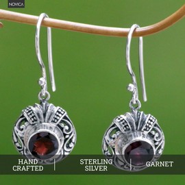 NOVICA Artisan Handmade Garnet Dangle Earrings Fair Trade .925 Sterling Silver Red Indonesia Birthstone 'Scarlet Ladybug'