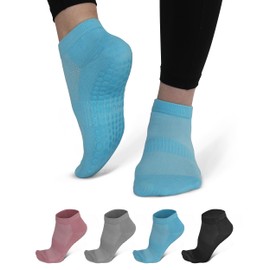 SNUG360 Women’s Pilates Grip Socks – 4 Pairs Non-Slip Ankle Socks with Silicone Grips for Yoga, Barre, Workout & More (US, Numeric, 5.5, 10, Regular, Regular, Multi-Color Pack)