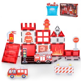 Magnetic Tiles, Fire Trucks for Toddlers 3-5, Firetruck Toys 3-5 Years Old, Magnetic Building Blocks for Kids, STEM Educational Construction Toys for Toddlers, Xmas Birthday Gifts for Boys and Girls