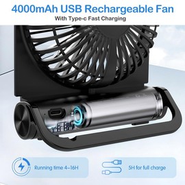 EasyAcc Small Travel Desk Fan, 4000 mAh Slim Portable Fan for Slumber Pod Camping, 180°Tilt Folding, Fully Foldable, Rechargeable, Office Desktop Desk Camping Travel Accessories