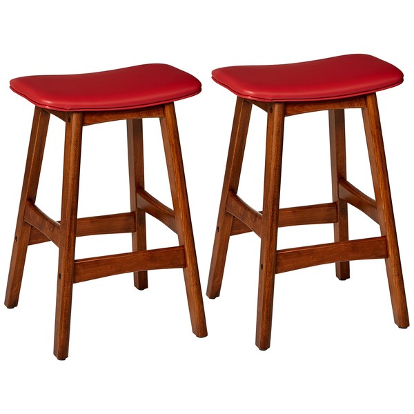 Homelegance Poindexter PU Upholstered Saddle Barstool (Set of 2), Red