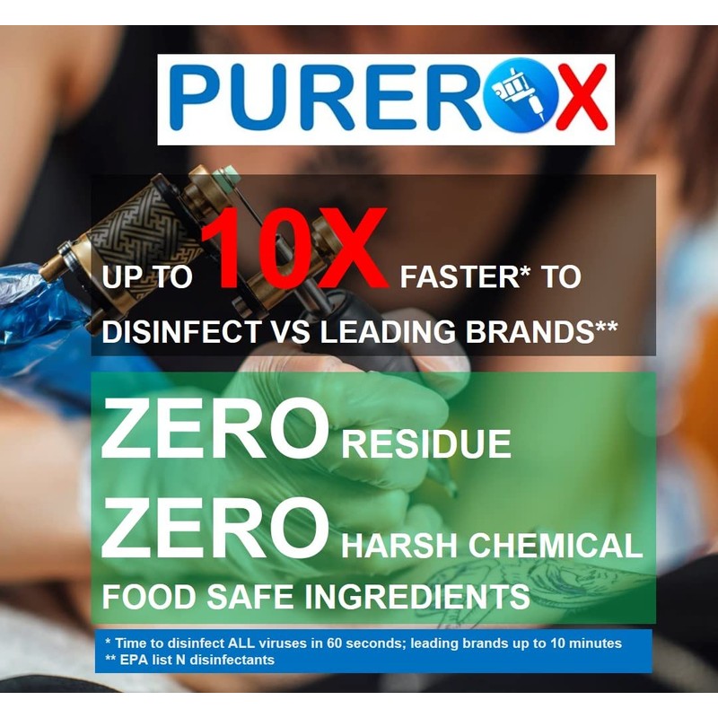 PUREROX Disinfectant Tattoo Parlor, Nail Salon. Eliminate 99.9999% MRSA, VRE,
