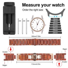 AIYIBEN Quick release Watch Band, natural wood Watch Band, choice of strap colour and width 18mm, 19mm, 20mm, 21mm, 22mm, 23mm or 24mm (20mm, Red Sandalwood)