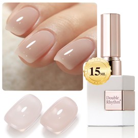 Double Rhythm Translucent Gel Polish Sheer Neutral Natural Light Milky Same Color Same Bottle 15ML Jelly Nail Polish Nail Art DIY at Home (Nude Beige-A1417)