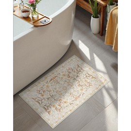 Seavish Boho Bathroom Rugs Non Slip Washable 16 x 24 Inch Small Yellow Floral Bathroom Rugs, Soft and Comfortable Water Absorbing Bath Mat for Sink Vanity Shower