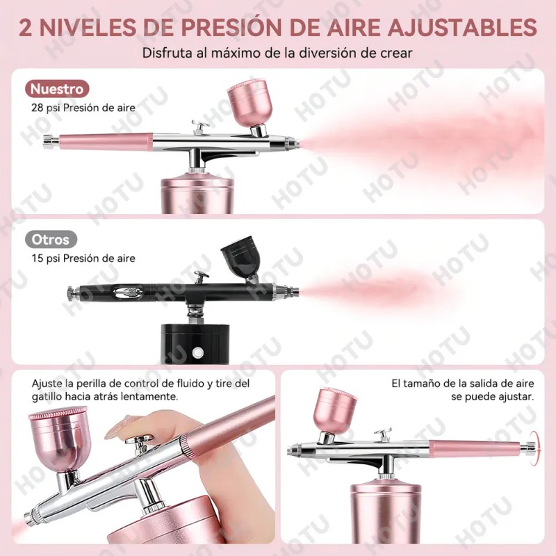 Kit Aerógrafo Portátil Tensky para Uñas Maquillaje con Compresor Rosa