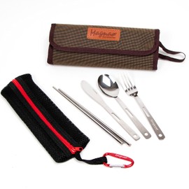 MAGNA Stainless Steel Cutlery Set for 4 People, 13 Pieces, Compact Storage (Dark Brown)