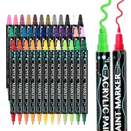 ADGIJNNOUW 36 Colores Plumones Acrilicos Doble Punta, Rotuladores Acrilicos, Resistente al Agua, Seguro, Acrylic Markers para Piedras, Cristal, Madera, Cerámica, Plastico, Huevos de Pascua