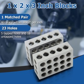WFLNHB 1 Matched Pair Accuracy 1 x 2 x 3 Inch Blocks 23 Holes 0.0002" Machinist 1-2-3 Set
