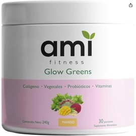 Ami Fitness Glow Greens, Polvo Verde con Colágeno - 30ct, Mango