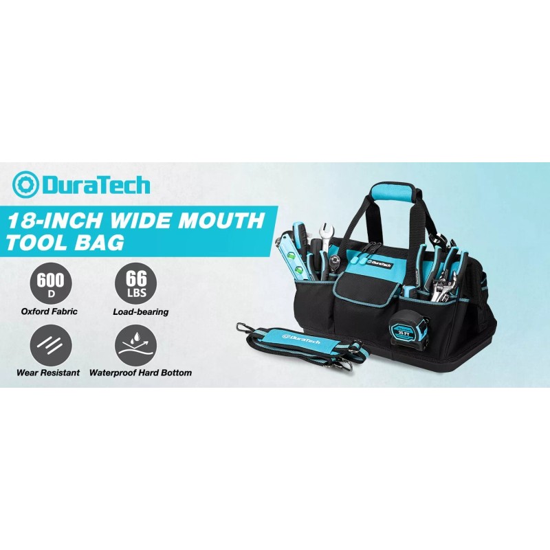 DURATECH 18-Inch Large Tool Bag w/Waterproof Hard Bottom Heavy Duty