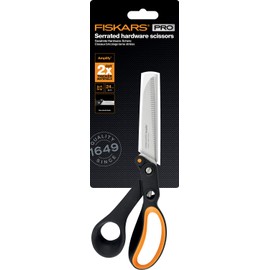 Fiskars Serrated Hardware Scissors, For right-Handed Users, With Power-enhancing Technology, Length: 24 cm, Stainless Steel Blade/Plastic Handles, Black/Orange, Amplify, 1020223