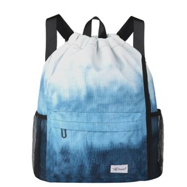 Risefit Drawstring Backpack with Mesh Pockets String Gym Bag Sackpack Sandproof Water Resistant Beach Backpack for Men Women (Gradient Blue)