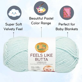 Lion Brand Feels Like Butta Ice 215-106 (6-Skeins - Same Dye Lot) Worsted Medium #4 Polyester Yarn for Crocheting and Knitting - Bundle with 1 Artsiga Crafts Project Bag
