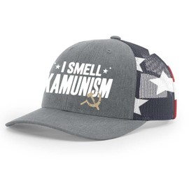 Trenz Shirt Company I Smell Kamunism Funny Political Mesh Back Trucker Hat-Heather Grey/American Flag