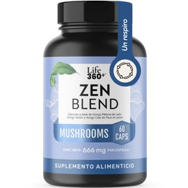 LIFE 360 Suplemento Zen Blend Hongos, Envase que contiene 60 Cápsulas  Aporta 1332 mg por porción. Fórmula con melena de león, reishi y cola de pavo. 