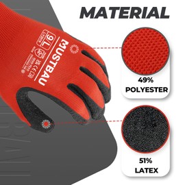 Mustbau 3 Pairs Safety Work Gloves, Gardening Gloves, Breathable Seamless Knit Gloves, EN388 Latex and Polyester Coating, Non-Slip Working Gloves Hand Protector for Mechanics, Construction-XL