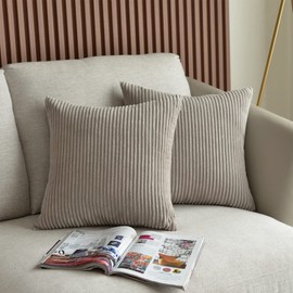 UPOPO Set of 2 Corduroy Cushion Covers Decorative Plain Cushion Corduroy Cushion Cover Decorative Cushion Sofa Cushion for Sofa Bedroom Living Room with Zips 45 x 45 cm Light Grey
