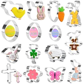 Crethinkaty Easter Cookie Cutter Set - 15 Pieces Stainless Steel Holiday Cutters for Baking - Rabbit, Chick, Egg, Carrot, Clover, Butterfly, Sheep, Cross and Flower
