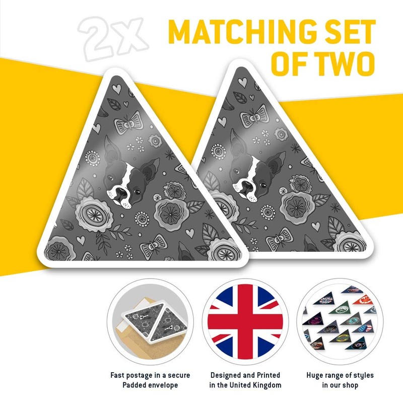 2 x Triangle Stickers 7.5cm - BW - Boston Terrier