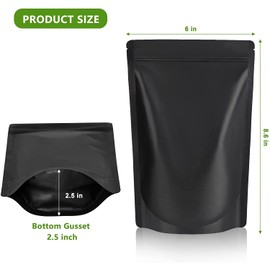 Durimoiy 50 Pack Resealable Stand Up Bags,Smell Proof Pouch Sealable Foil Pouch Bags for Food Storage (Matte Black, 6" x 8.6")