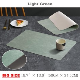 UnivoColors Washed Cowhide Pattern Faux Leather Big Size Placemats Set of 8, Waterproof Easy to Clean Anti-Slip PU Table Mats for Party Decoration19.7″×13.6″,Light Green Retro Cowhide Pattern