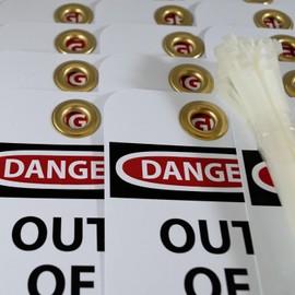 NMC RPT146G Danger - Out of Service Tag 3 in. x 6 in. 2 Sided Vinyl Danger Tag with White/Black Text on Red/White Base, Medium [Pack of 25]