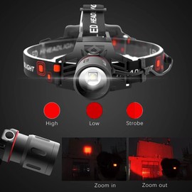 WINDFIRE Red Light Hunting Headlamp Rechargeable, 600 Lumens Bright LED Headlight 3 Modes Tactical Zoomable Headlamps for Astronomy Night Vision Predator Hunting Coyote Hog