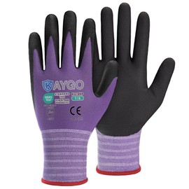 KAYGO Safety Work Gloves 6 Pairs MicroFoam Nitrile Coated- Seamless Knit Nylon Liner Gloves for Men and Women, KG24NB with Breathable, Superior Grip, Ideal for General Work (L,Purple)