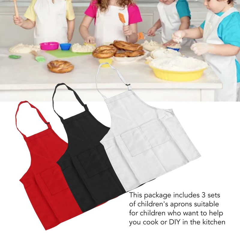 3Pcs Children Aprons Baking DIY Kids Aprons with Pockets for