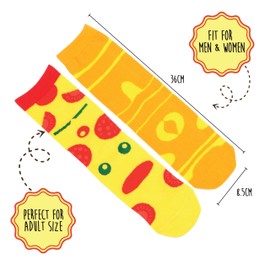 Pop Craze - 4 Pairs Pizza Socks in a Box with 2 or 3 Designs - One Size Fits Most. Novelty Food Socks. Gift for Men and Women (US, Alpha, One Size, Regular, Regular, 4 Pairs 2 Designs)