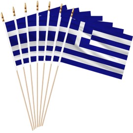 LUSEOAN 20 Pack Greece Mini Stick Flags Greek Small Miniature Handheld Flag Decorations,5x8 Inch