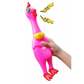 Unbranded Rubber Chicken Toy - Pink Design - Squeaky fun screaming 12.5 inch tall