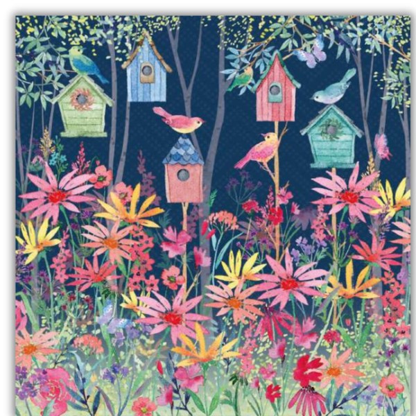 Birthday/Blank Greeting Card - Female/For Her - Birdhouses and Flowers