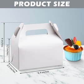 100 Pcs Favor Treat Boxes 6.4 x 3.6 x 4 Inches Bulk Gable Boxes Goodies Box Paper Gift Wrap Box with Handle for Wedding Birthday Party DIY Crafting Cube Cupcake Present (White)