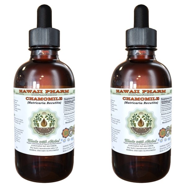 Chamomile Alcohol-Free Liquid Extract, Organic Chamomile (Matricaria Recutita) Dried Flower Glycerite Hawaii Pharm Natural Herbal Supplement 2x4 oz
