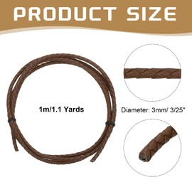 MECCANIXITY 1.1 Yards Bolo Tie Cord 3mm Diameter Round Braided Leather Strip 1 Meter Long for Bracelet Necklace Beading, Brown