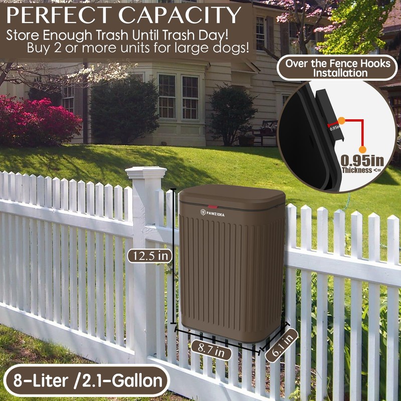 PAWZIDEA Wall Mount Dog Poop Trash Can Outside, 2.1 Gallon